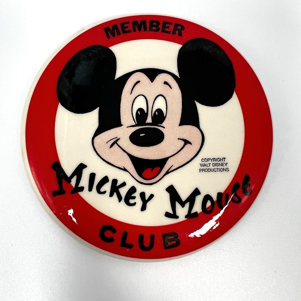 1960s-70s Mickey Mouse Club Member 3.5" Pin Back Button Walt Disney Productions